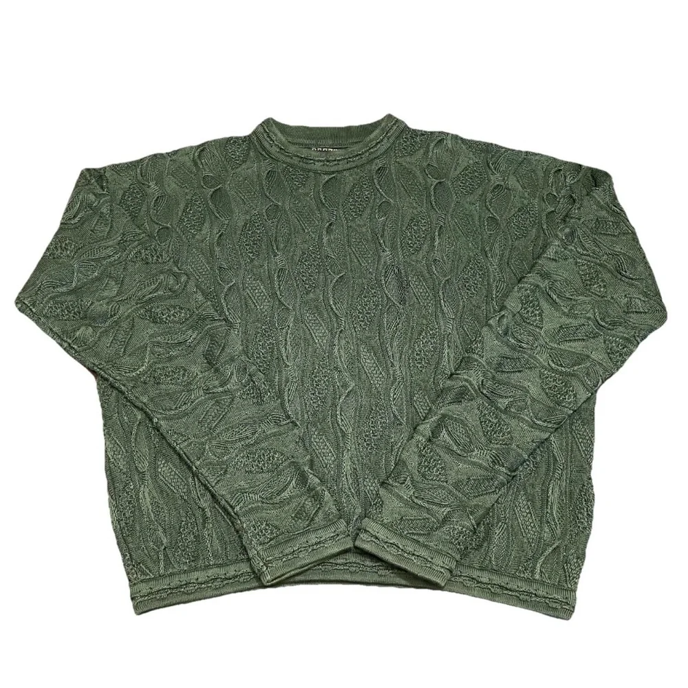 Rare Coogi Basics Authentic Mens Green Cotton Knit Sweater Size Large